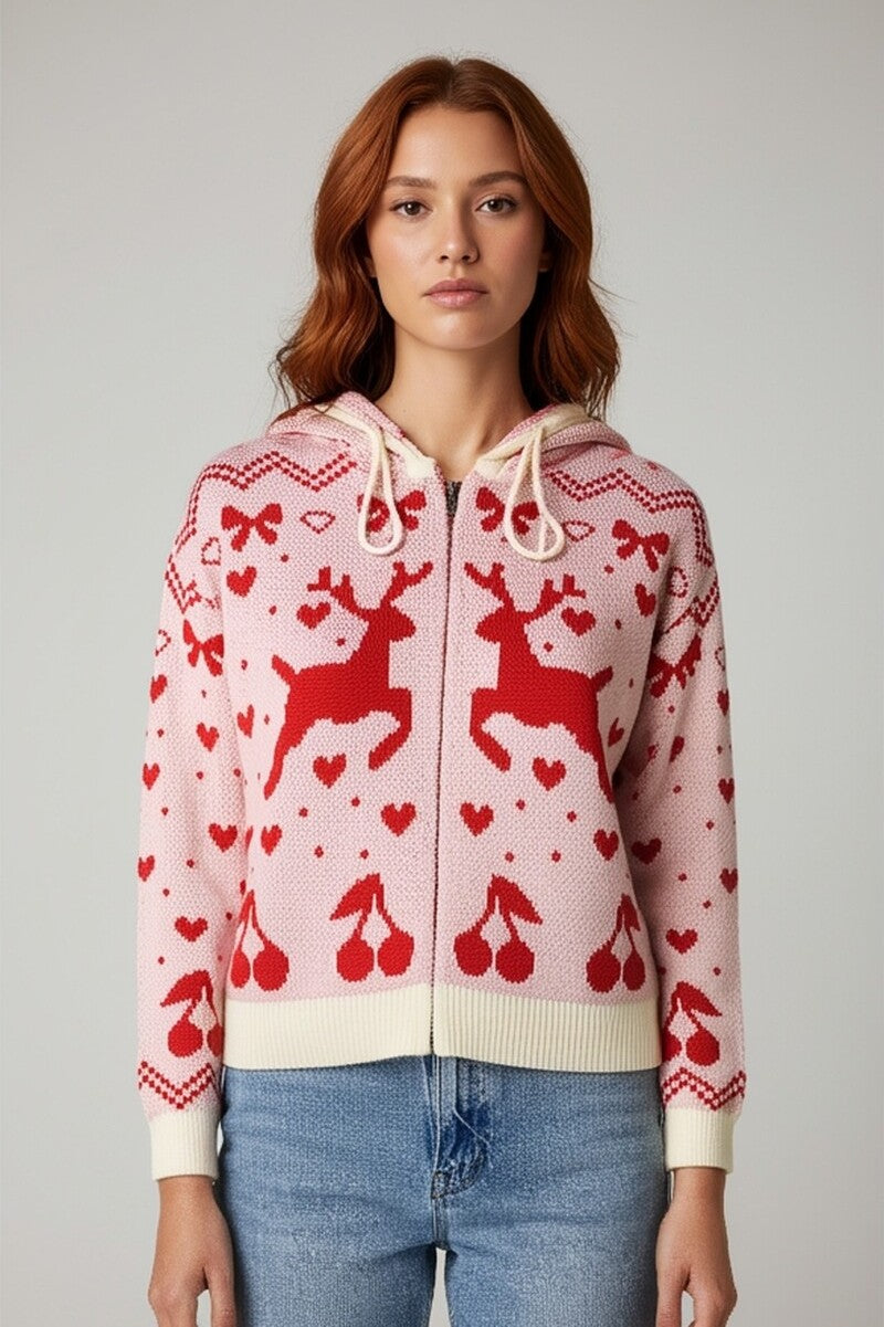 Reindeer Zip-Up Hoodie Sweater | Forever 21 Women