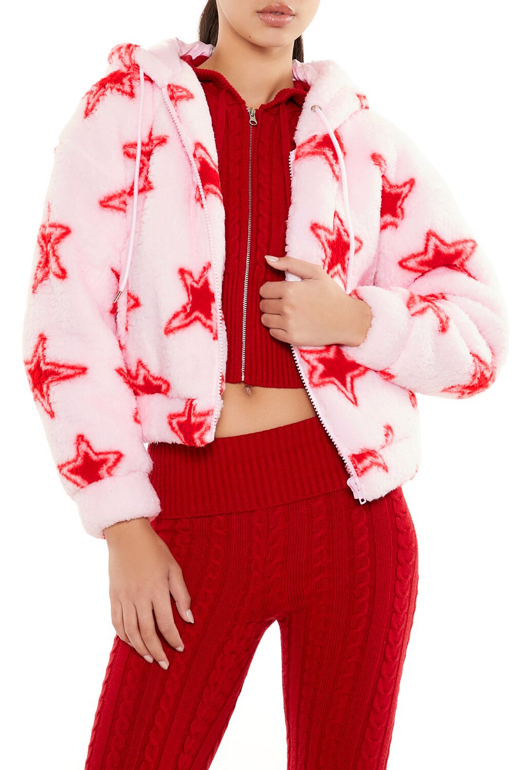 Faux Shearling Star Print Hoodie | Forever 21 Women
