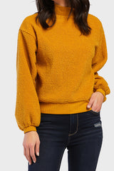 Domino Long Sleeve Pullover Top Ribbed Cuff Hem And Mock Neck | Forever 21 Women