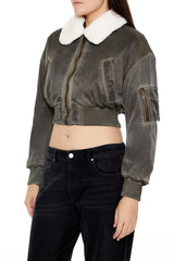 Oil Wash Cropped Bomber Jacket | Forever 21 Women