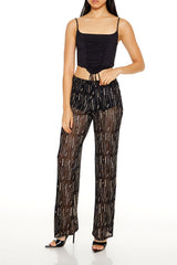 Glitter High-Rise Straight Pants | Forever 21 Women
