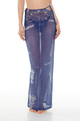 Printed Denim Cutout Maxi Swim Cover-Up Skirt | Forever 21 Women