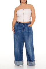 Plus Size Denim Zip-Up Tube Top | Forever 21 online