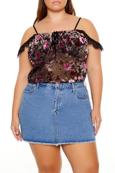 Plus Size Eyelash Lace-Trim Floral Crop Top | Forever 21 US