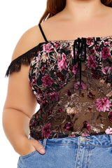 Plus Size Eyelash Lace-Trim Floral Crop Top | Forever 21 US