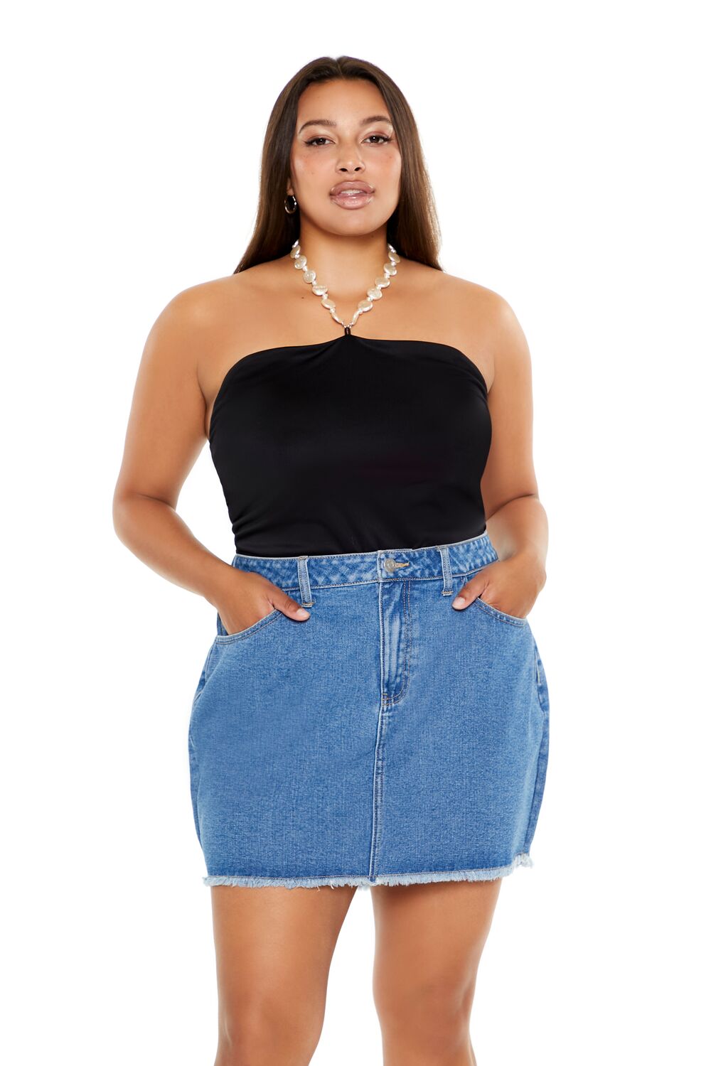 Plus Size Faux Pearl Halter Bodysuit | Forever 21 US