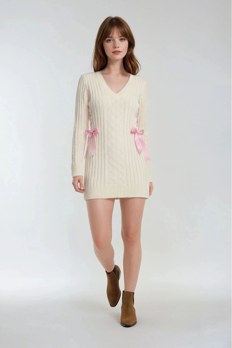 Cable Knit Lace-Up Ribbon Mini Dress | Forever 21 Women