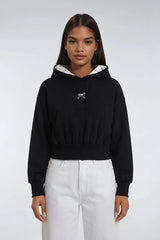 Cropped Lace-Lined Hood & Embroidered-Bow Hoodie | Forever 21 Women