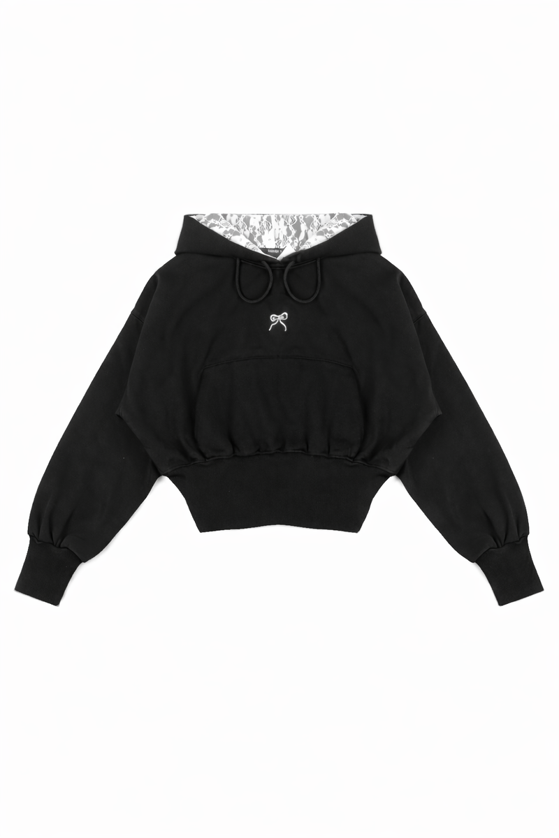 Cropped Lace-Lined Hood & Embroidered-Bow Hoodie | Forever 21 Women