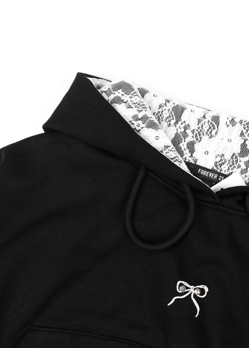 Cropped Lace-Lined Hood & Embroidered-Bow Hoodie | Forever 21 Women