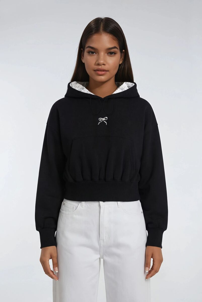 Cropped Lace-Lined Hood & Embroidered-Bow Hoodie | Forever 21 Women