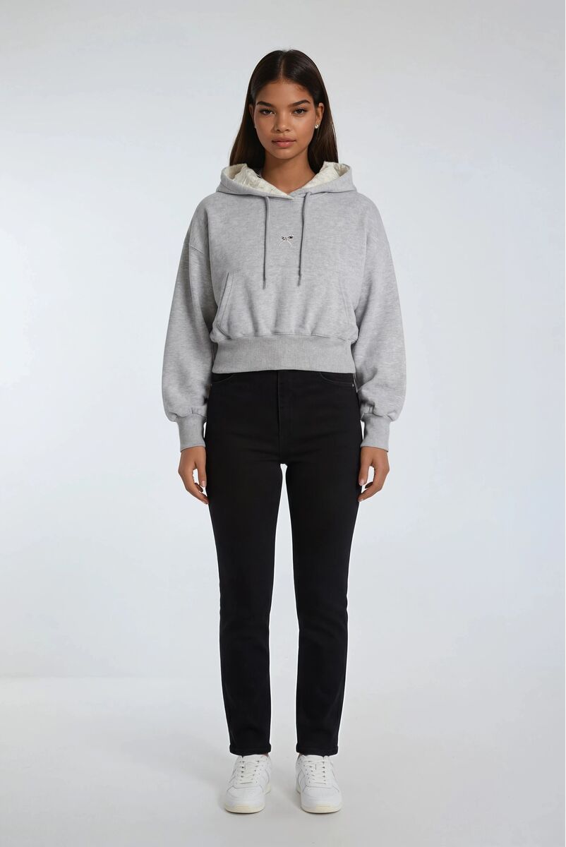 Cropped Lace-Lined Hood & Embroidered-Bow Hoodie | Forever 21 Women