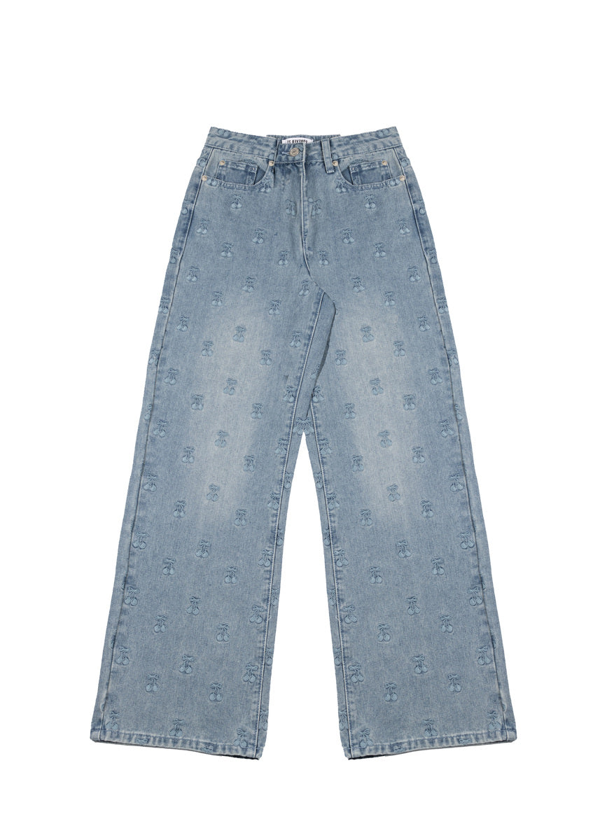 Cherry Embroidered Wide-Leg Jeans | Forever 21 Women