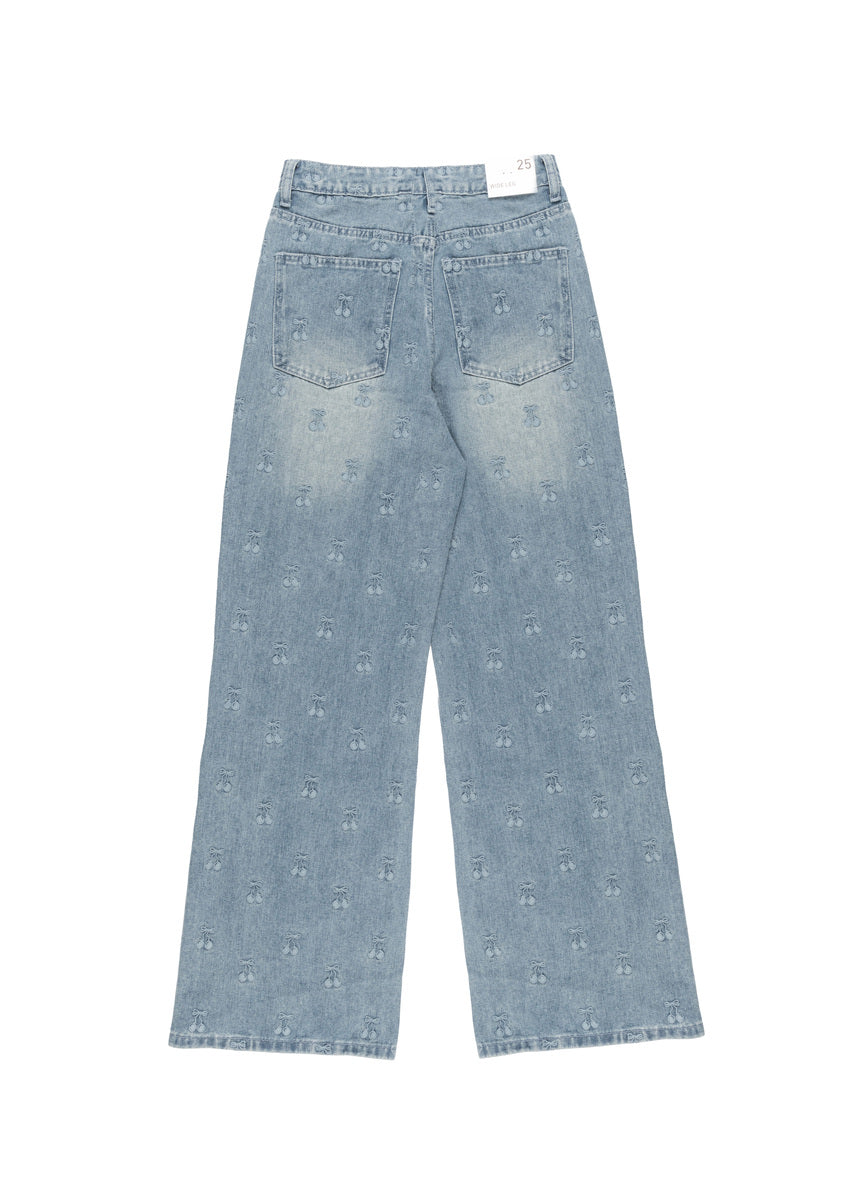 Cherry Embroidered Wide-Leg Jeans | Forever 21 Women