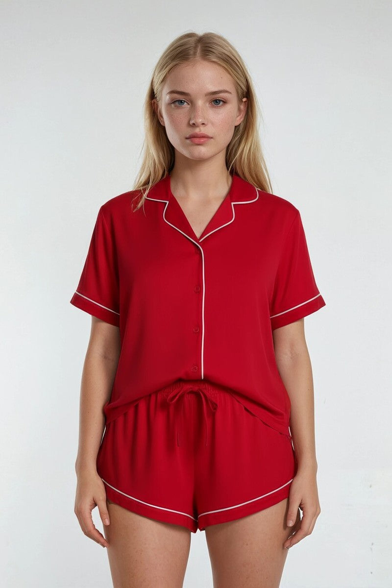 Piped-Trim Top & Shorts Pajama Set | Forever 21 Women