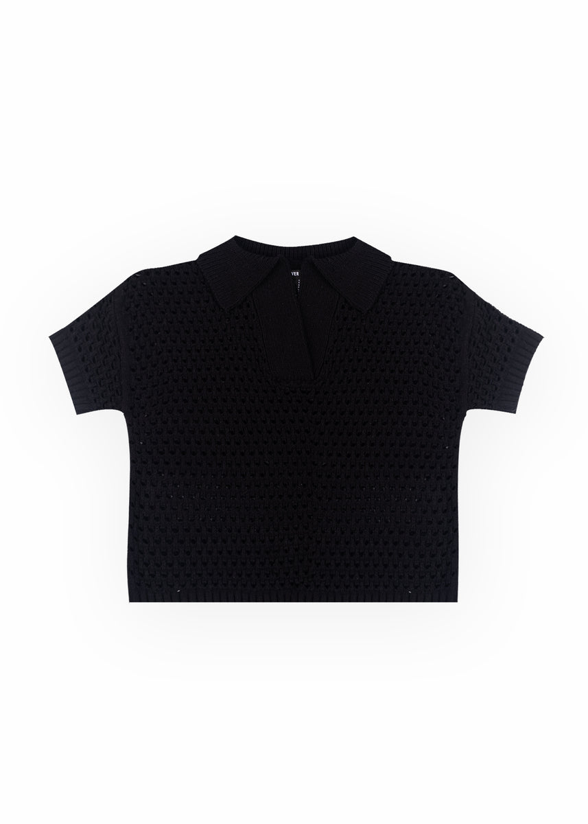 Short-Sleeve Crochet Collared Sweater Top | Forever 21 Women