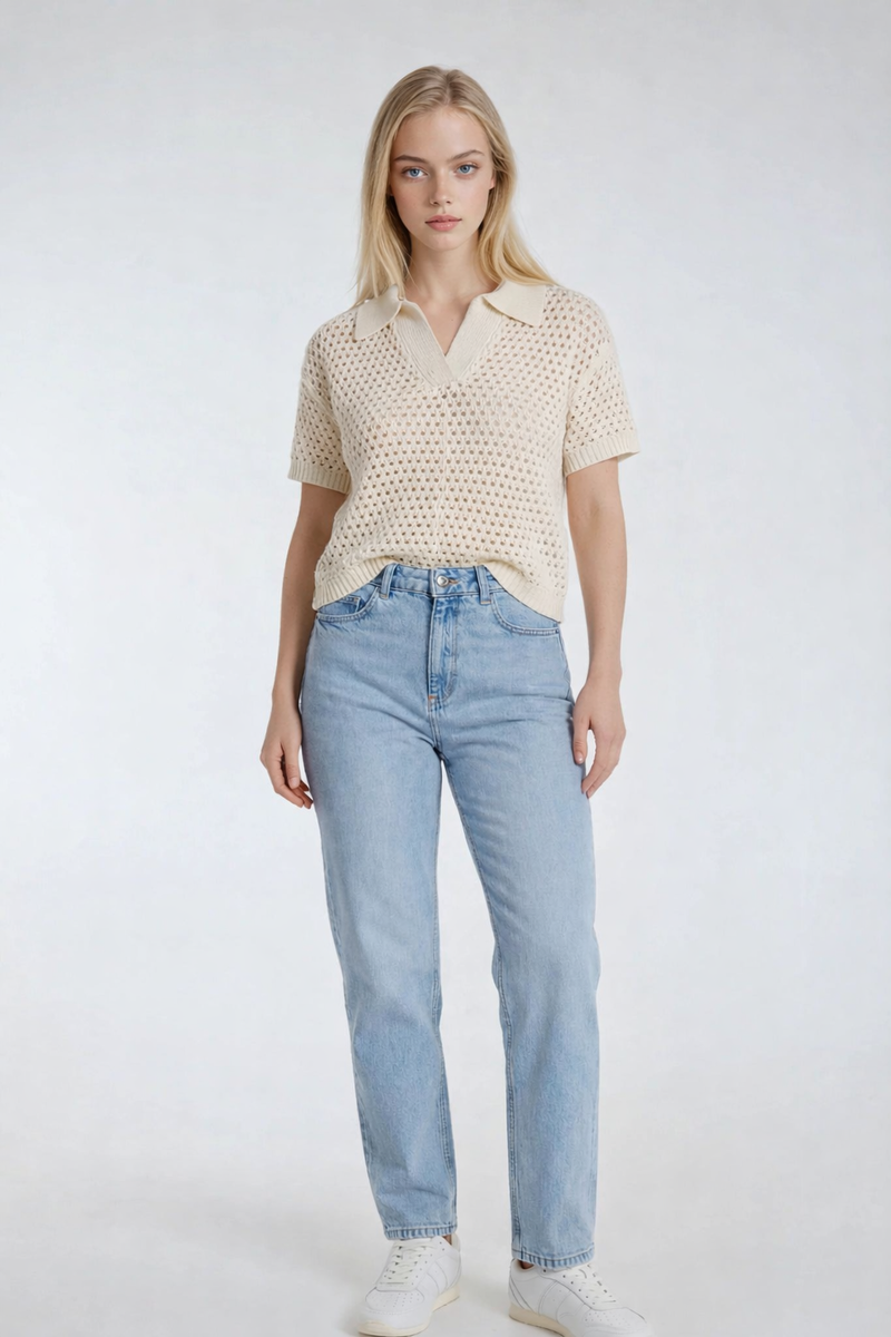 Short-Sleeve Crochet Collared Sweater Top | Forever 21 Women