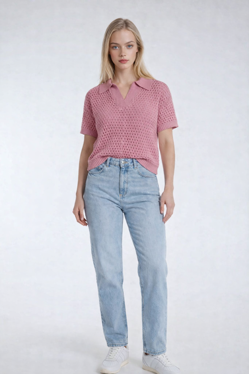 Short-Sleeve Crochet Collared Sweater Top | Forever 21 Women