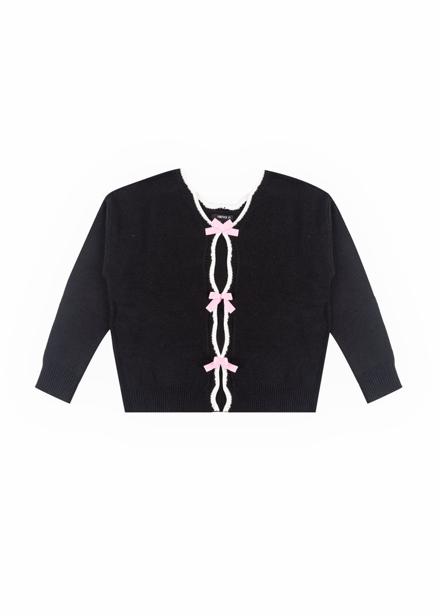 Velvet Bow Open-Front Knit Sweater | Forever 21 Women
