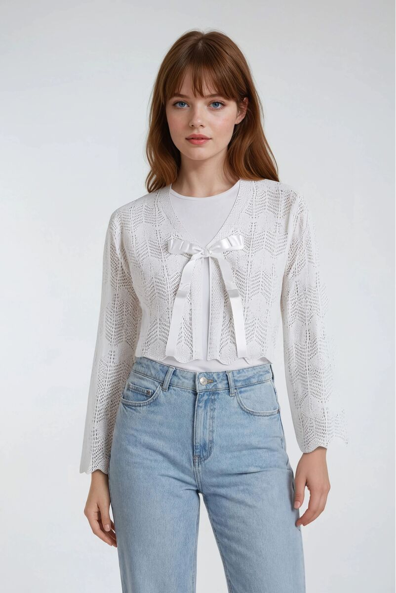 Open-Front Pointelle Bow Cardigan | Forever 21 Women