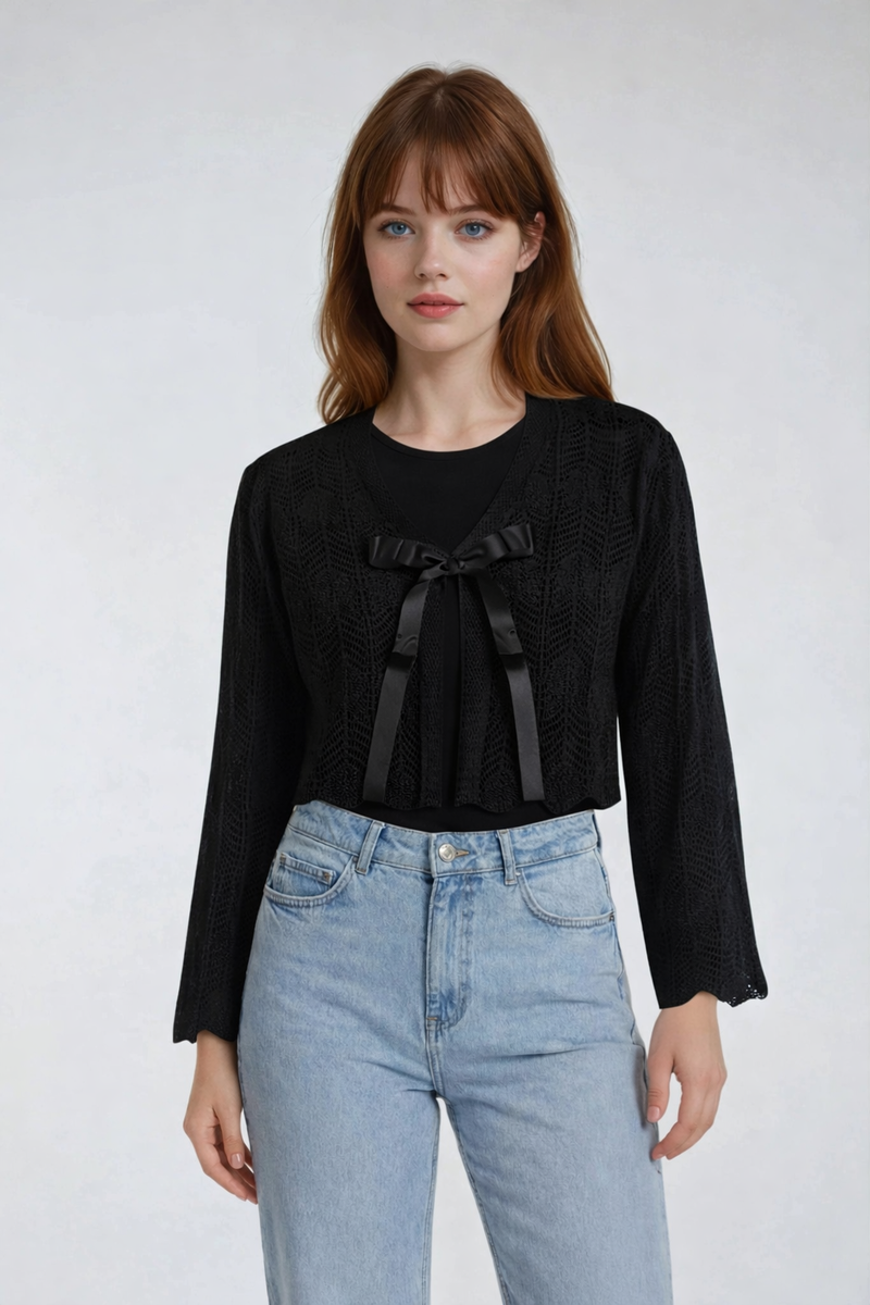 Open-Front Pointelle Bow Cardigan | Forever 21 Women