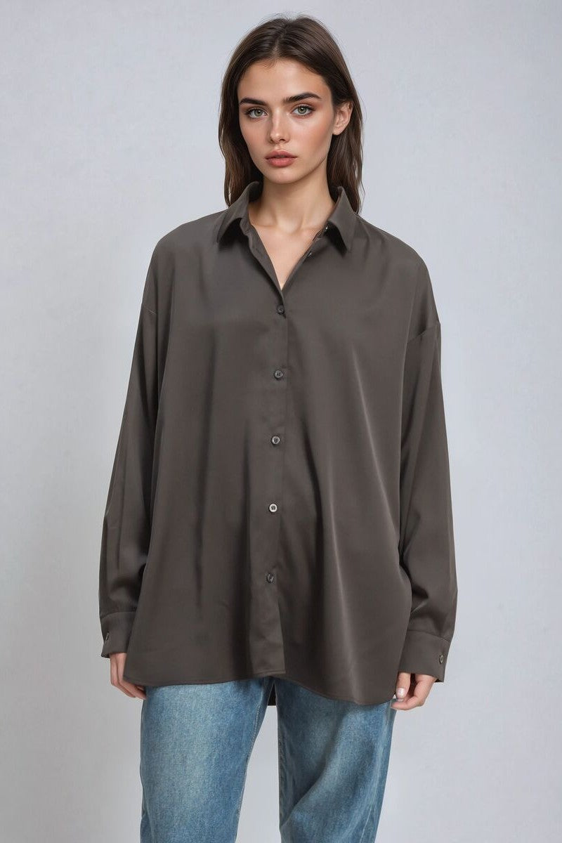 Oversized Satin Button-Up Shirt | Forever 21 Women