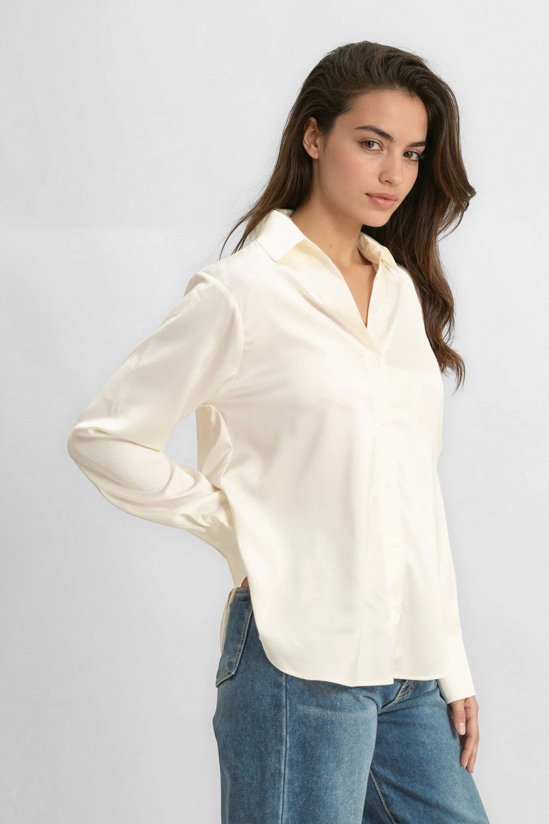 Satin Button-Front Shirt | Forever 21 Women