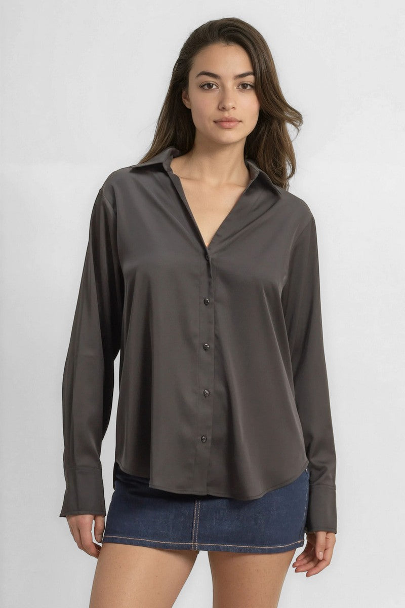Satin Button-Front Shirt | Forever 21 Women