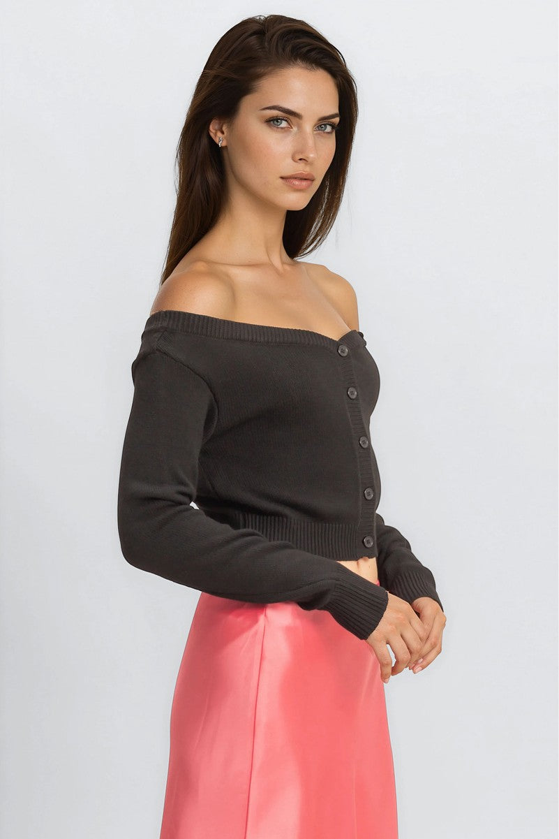 Off-The-Shoulder Cropped Button-Front Sweater | Forever 21 Women