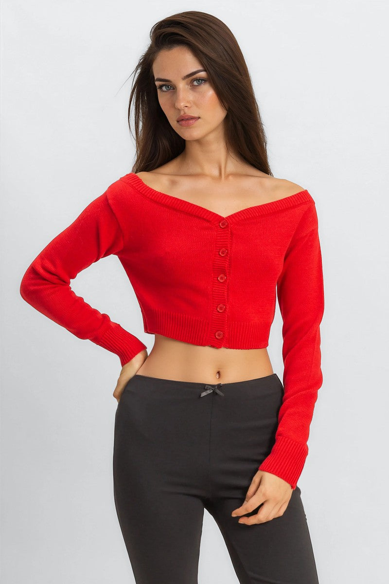 Off-The-Shoulder Cropped Button-Front Sweater | Forever 21 Women