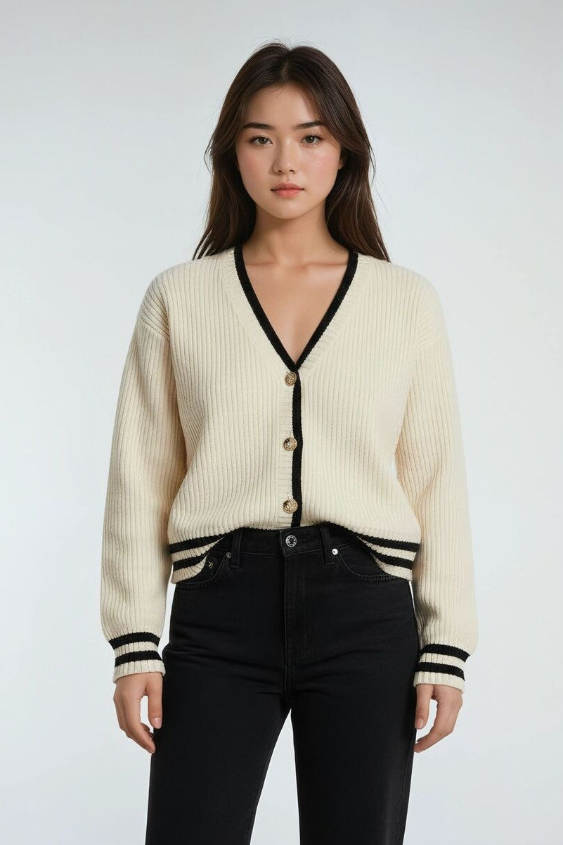 Oversized Contrast-Trim Ribbed Cardigan | Forever 21 Women