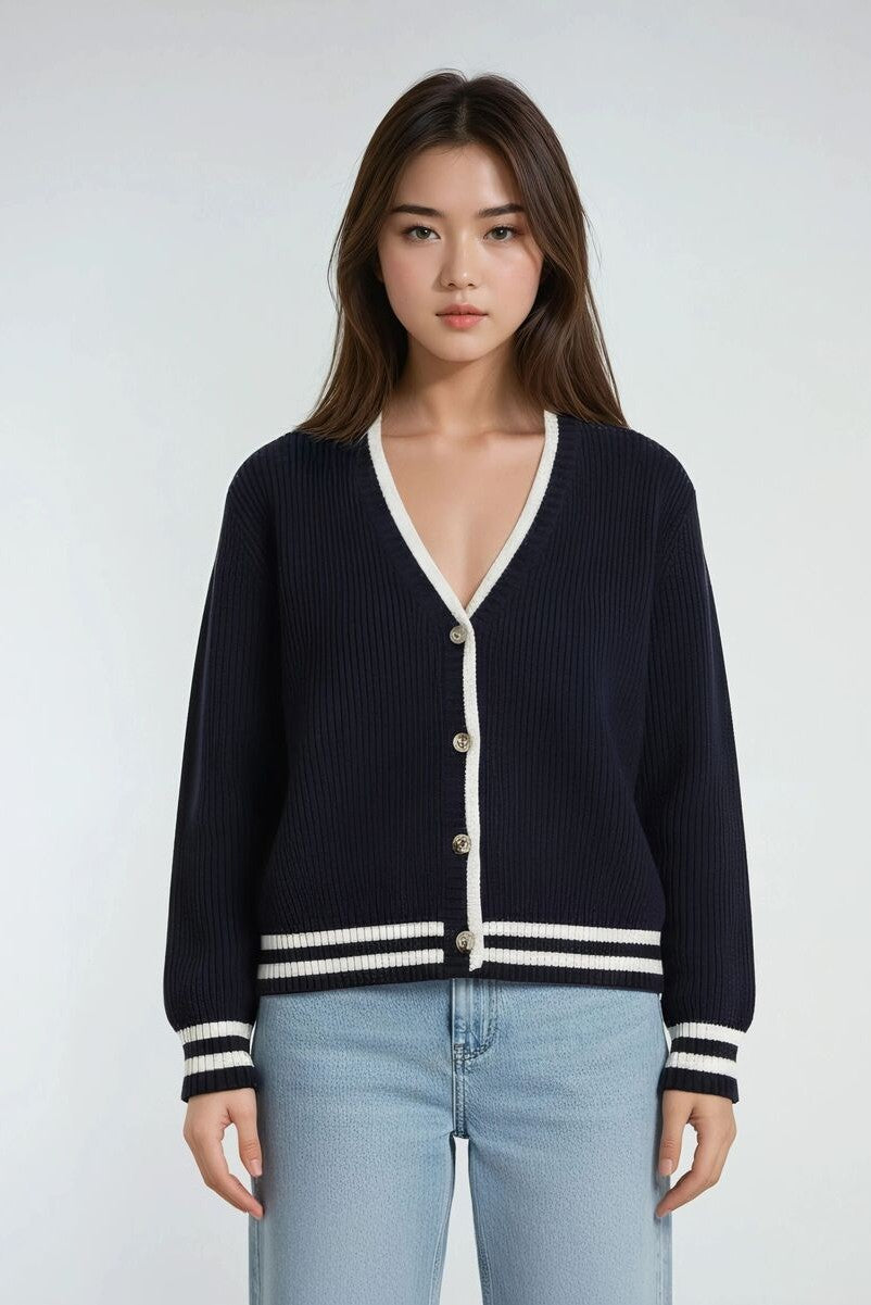 Oversized Contrast-Trim Ribbed Cardigan | Forever 21 Women