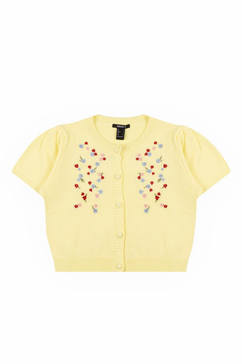 Floral Embroidered Puff-Sleeve Cardigan | Forever 21 Women