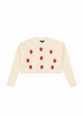 Embroidered Strawberry Cropped Pointelle Sweater | Forever 21 Women