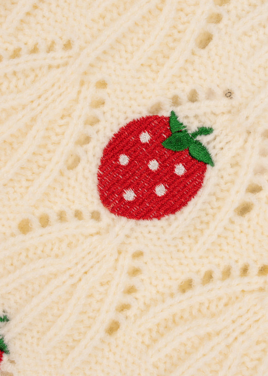 Embroidered Strawberry Cropped Pointelle Sweater | Forever 21 Women