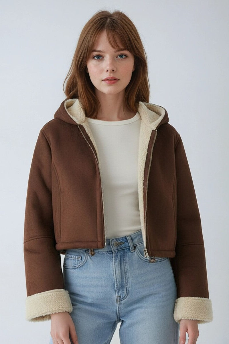 Faux Suede Cropped Hooded Jacket | Forever 21 Women