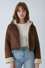 Faux Suede Cropped Hooded Jacket | Forever 21 Women