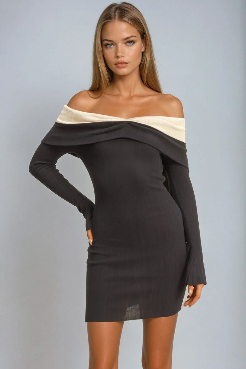 Off-The-Shoulder Contrast-Trim Mini Dress | Forever 21 Women