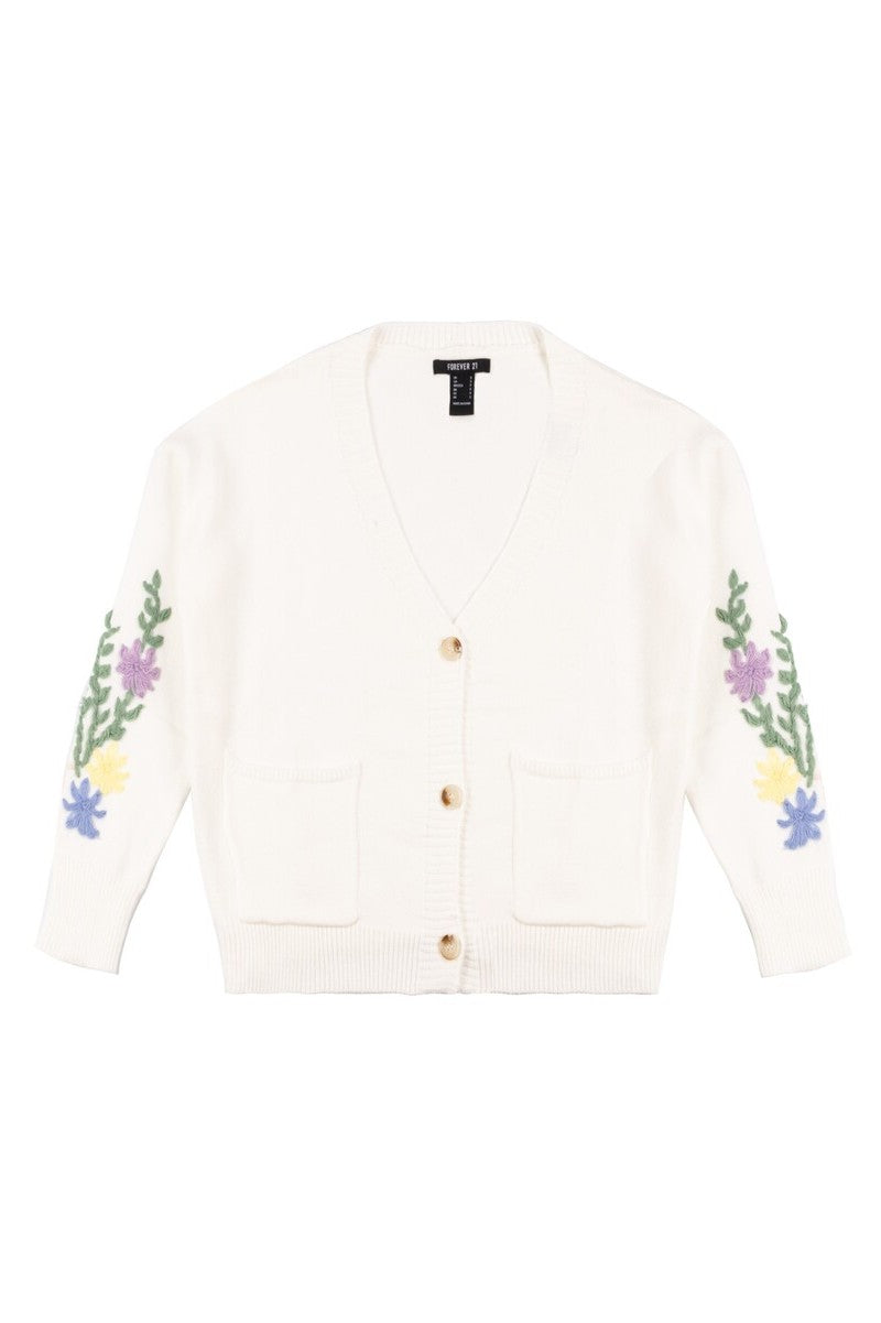Floral Embroidered-Sleeve Cropped Cardigan | Forever 21 Women