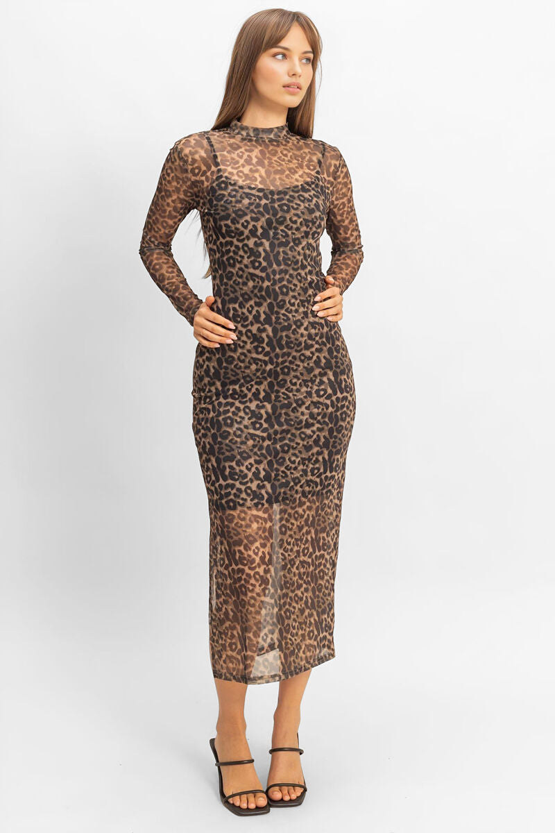 Mesh Leopard Print Midi Dress | Forever 21 Women