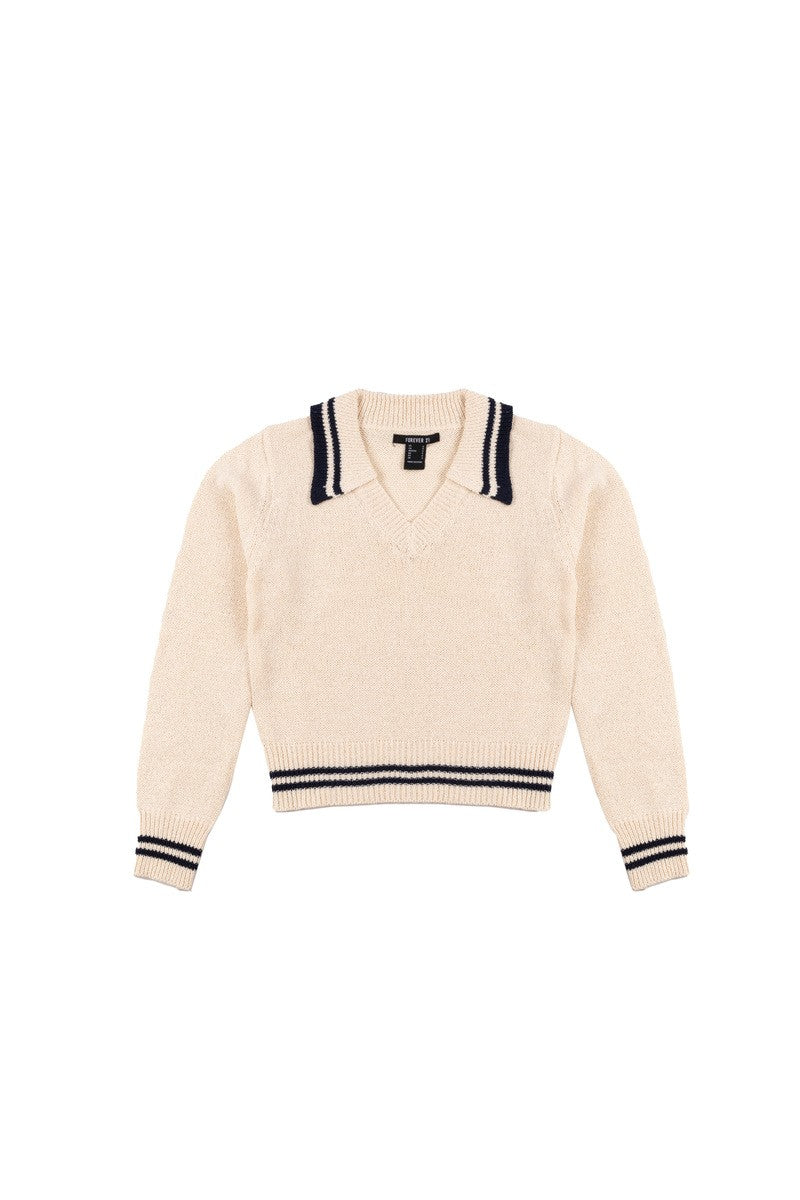 Contrast-Trim Collared Knit Sweater | Forever 21 Women