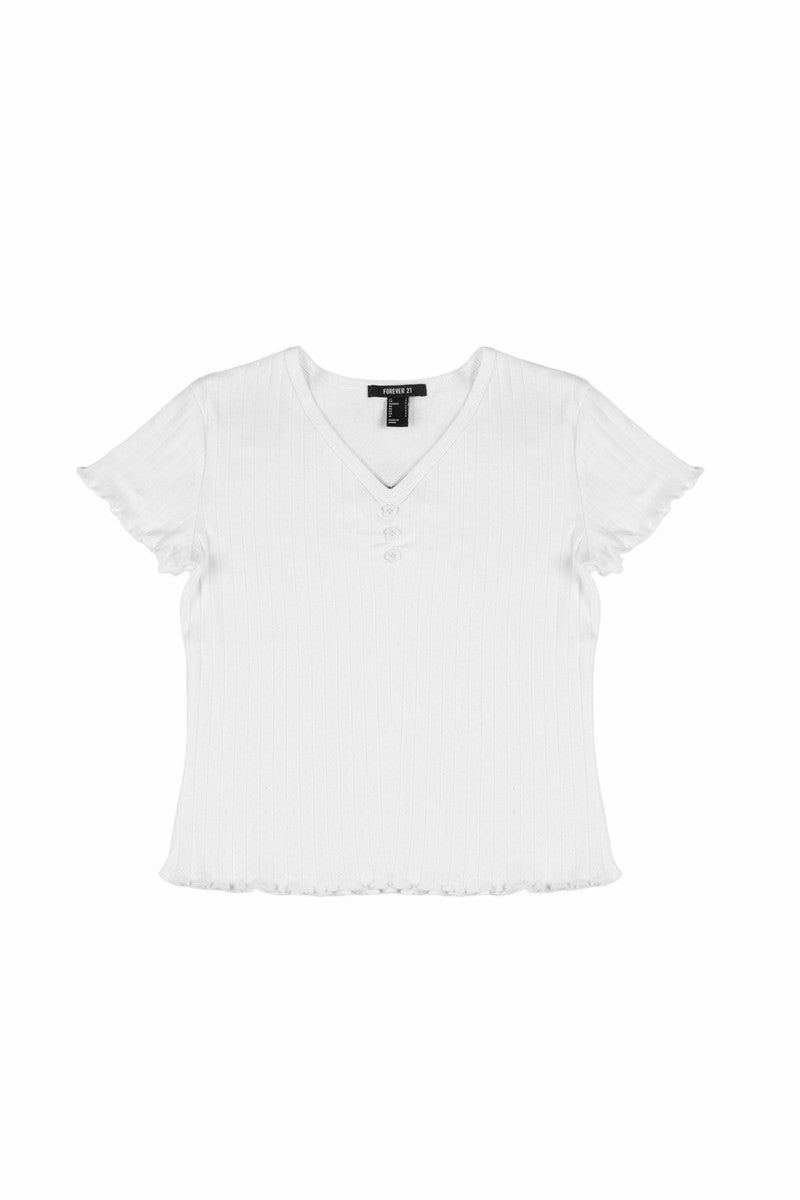 Ribbed Lettuce-Edge Henley Tee | Forever 21 Women