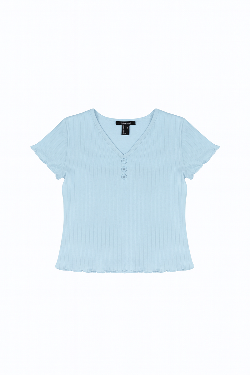 Ribbed Lettuce-Edge Henley Tee | Forever 21 Women