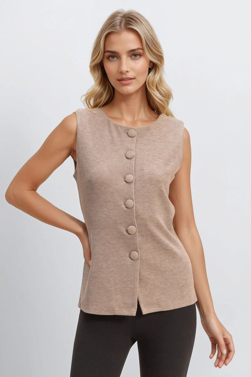 Rib-Knit Button-Front Sleeveless Top | Forever 21 Women