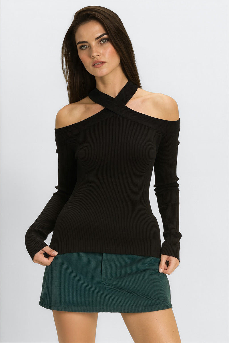 Ribbed Off-The-Shoulder Halter Sweater-Knit Top | Forever 21 Women