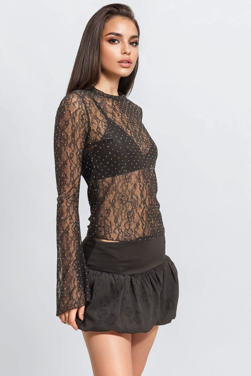 Studded Sheer Lace Long-Sleeve Top | Forever 21 Women