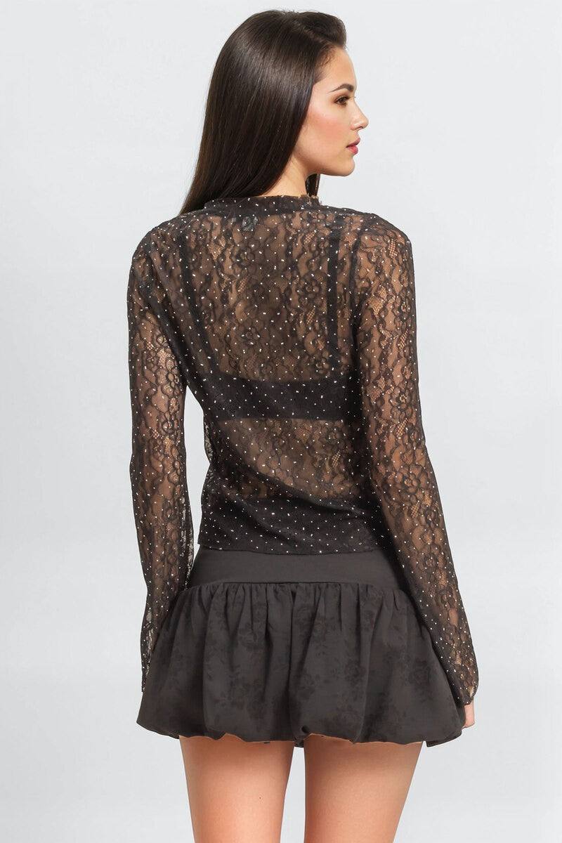 Studded Sheer Lace Long-Sleeve Top | Forever 21 Women