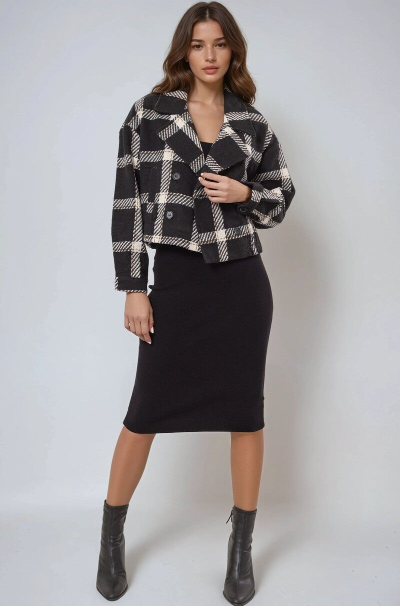 Plaid Double-Breasted Cropped Jacket | Forever 21 Women