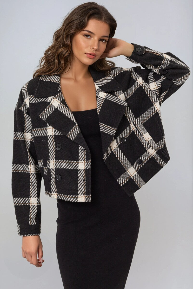 Plaid Double-Breasted Cropped Jacket | Forever 21 Women
