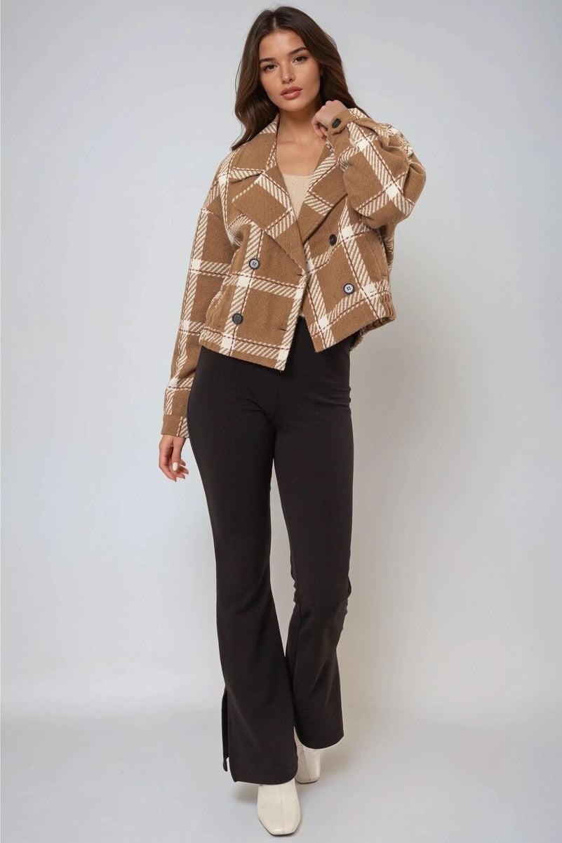Plaid Double-Breasted Cropped Jacket | Forever 21 Women